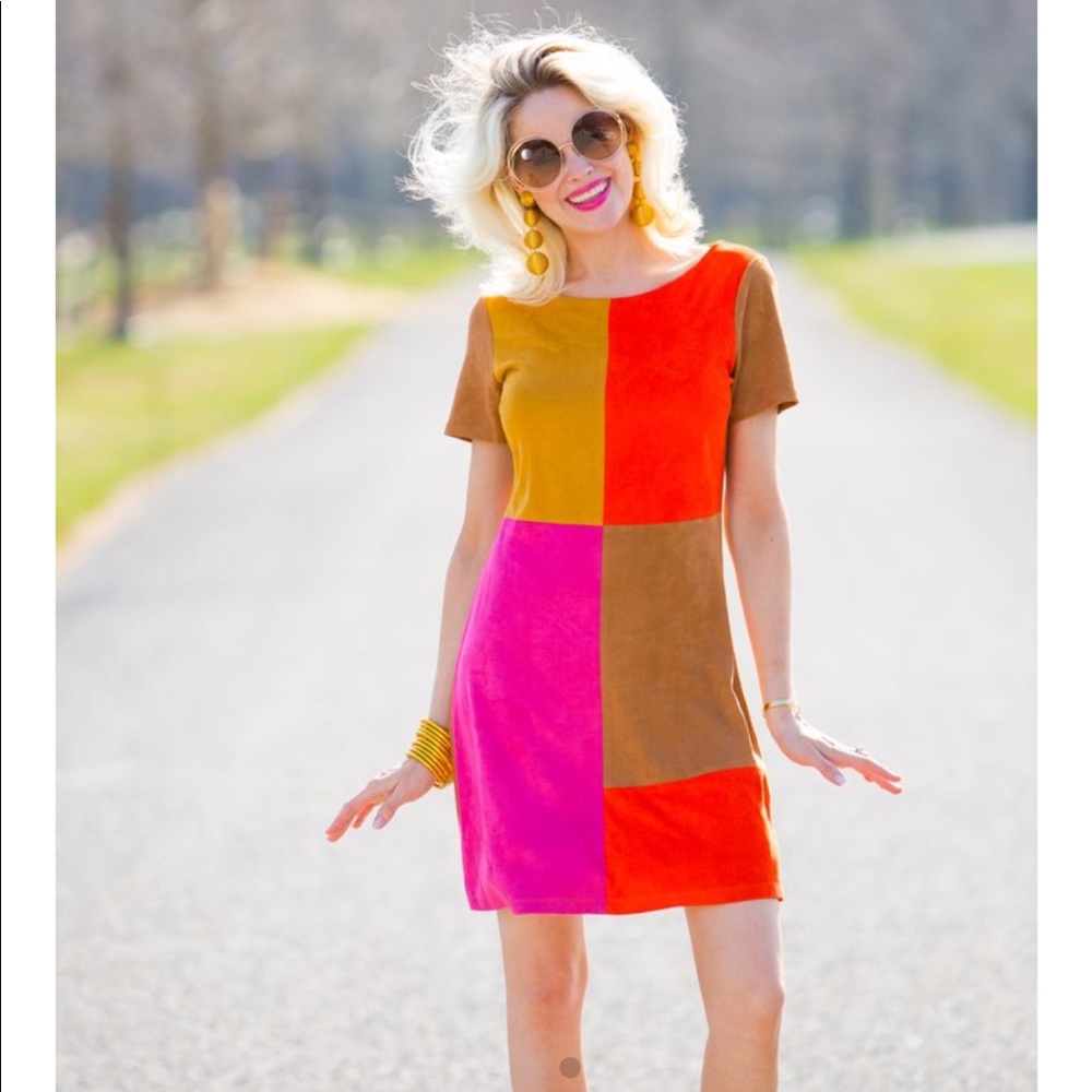 REPOST: Julie Brown Color Block Suede Dress